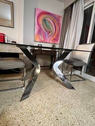 Mesa Comedor Cristal Templado Negro patas metálica