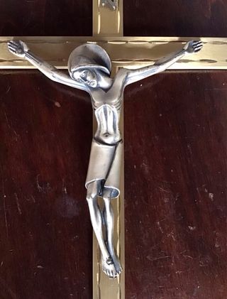 Crocefisso da parete in metallo dorato e argento