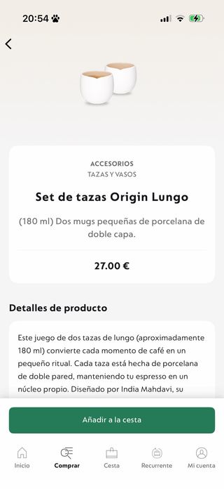Set 2 Tazas Origin Lungo Nespresso