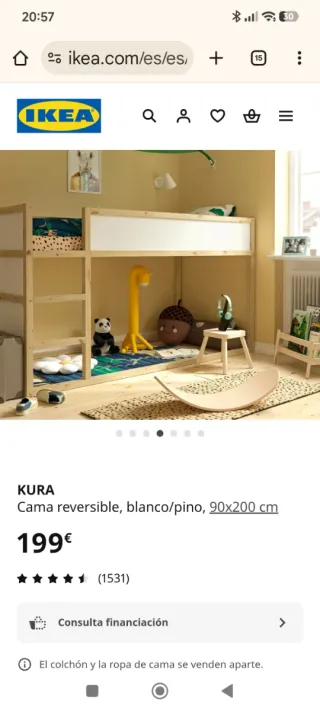 Cama alta KURA reversible (a litera) 90x200 IKEA