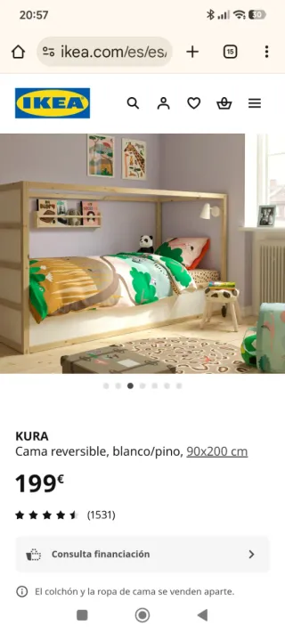 Cama alta KURA reversible (a litera) 90x200 IKEA