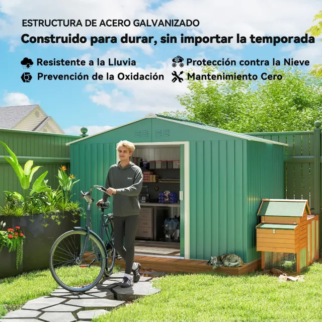 Cobertizo Jardín Metálico 4.9m² Verde