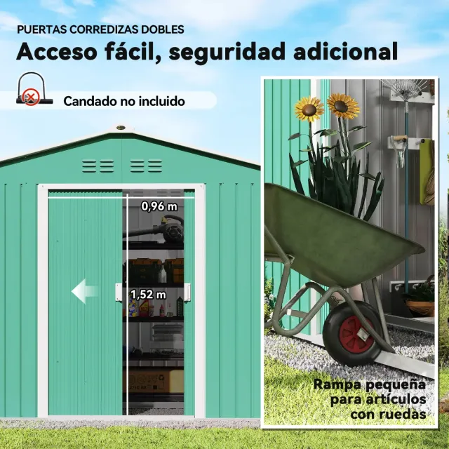 Cobertizo Jardín Metálico 4.9m² Verde