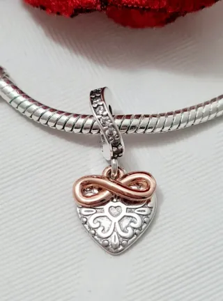 Charm Cuore Infinito Oro Rosa Argento S925