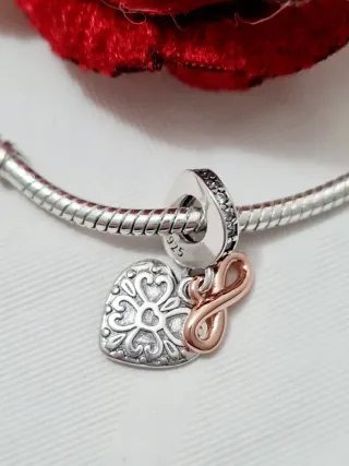 Charm Cuore Infinito Oro Rosa Argento S925