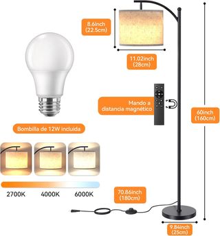 Lámpara de pie led regulable negro y lino 12w