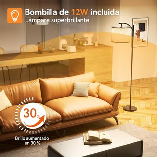 Lámpara de pie led regulable negro y lino 12w