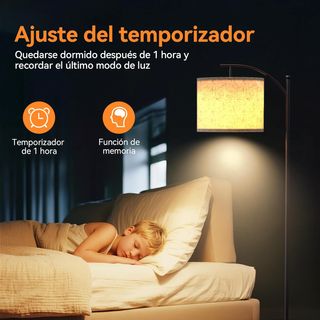 Lámpara de pie led regulable negro y lino 12w