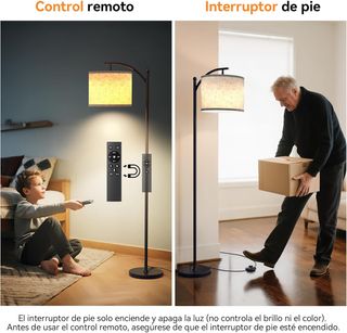 Lámpara de pie led regulable negro y lino 12w