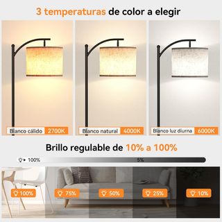 Lámpara de pie led regulable negro y lino 12w