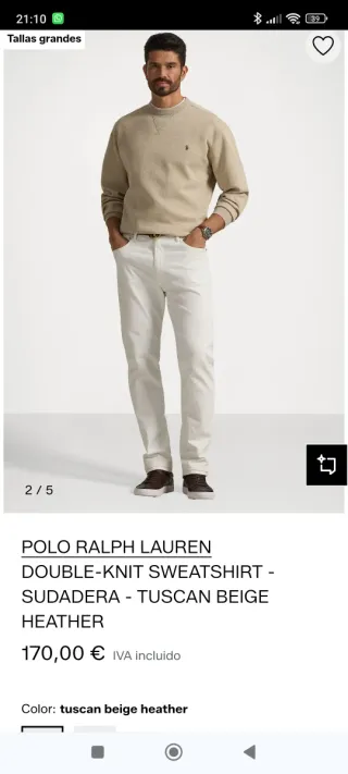 Sudadera Polo Ralph Lauren Talla S Beige