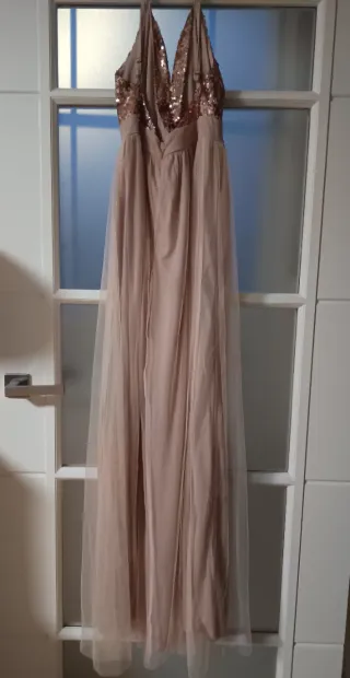 Vestido largo lentejuelas oro y rosa