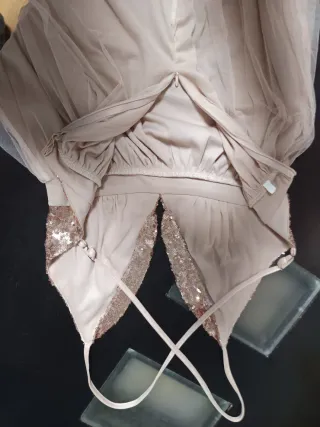 Vestido largo lentejuelas oro y rosa