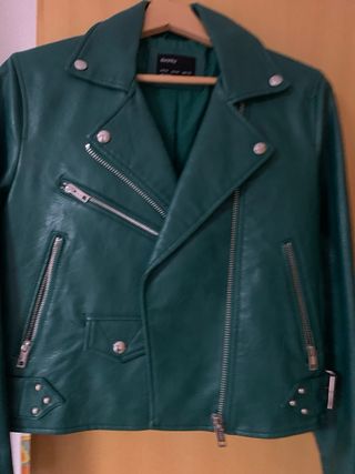 Chaqueta Biker Verde Bershka Talla M