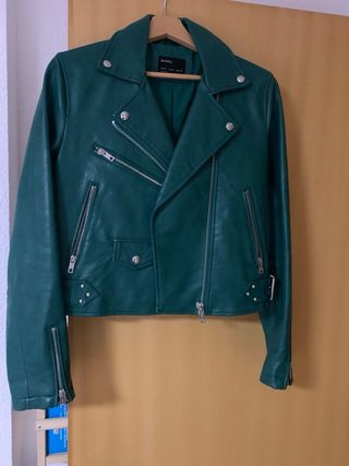 Chaqueta Biker Verde Bershka Talla M
