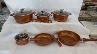 Set Pentole Rosa/nero/rame con Coperchi Vetro