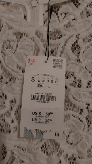 Blusa Zara Encaje Blanco Talla S