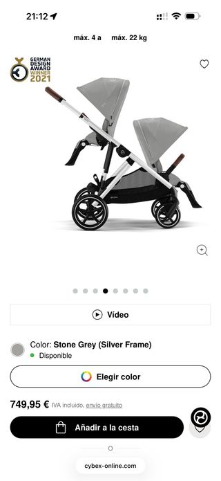Cybex Gazelle S Silla Doble Stone Grey