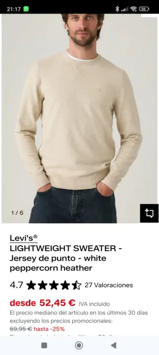 Jersey Levi's punto azul y gris Talla S