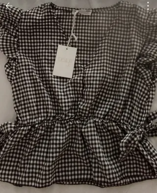 Blusa Vichy blanco y marrón