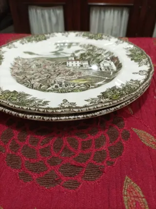 Pareja Platos Johnson Bros Escena Rural