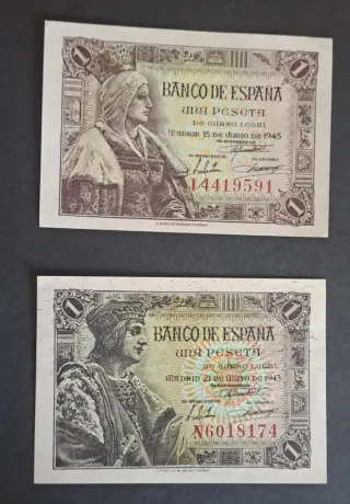 2 Billetes 1 Peseta Banco de España
