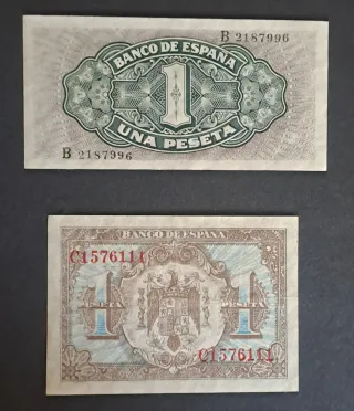 2 Billetes 1 Peseta Banco de España