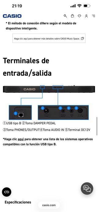 Piano Casio CDP-S110BK con soporte