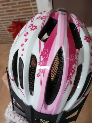Casco bici niña Crivit blanco y rosa flores
