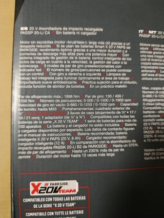 Pistola Impacto PARKSIDE 1356Nm 20v