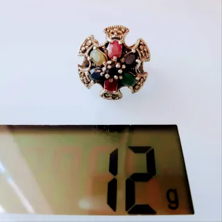 Anillo Art Déco Plata de Ley con Rubíes y Zafiros