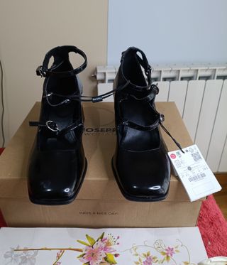 Zapatos Bershka Tacón Brillo Negro Talla 37