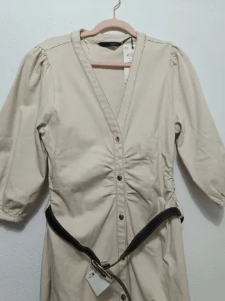 Vestido midi camisero con cinturón Zara Talla XL