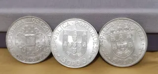 3 Monedas Portugal 50 Escudos plata