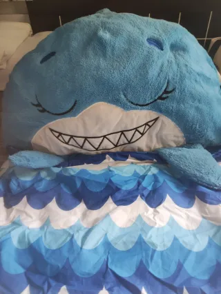 Dormilocos Tiburón Peluche Azul cojín saco