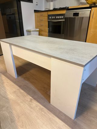 Mesa elevable comedor gris y blanco