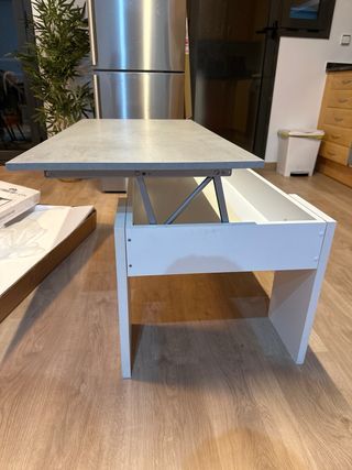 Mesa elevable comedor gris y blanco