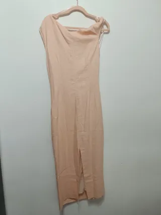 Vestido midi lino Zara con aplique dorado Talla M