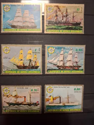 Lote Sellos Antiguos Barcos Guinea Ecuatorial