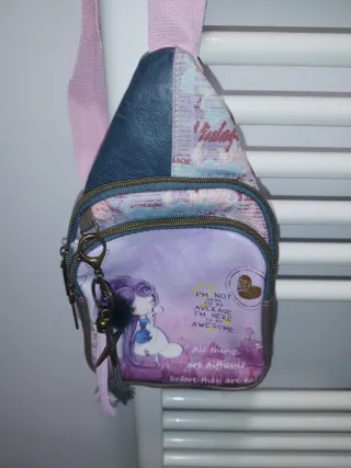 Bandolera morada y rosa con estampado