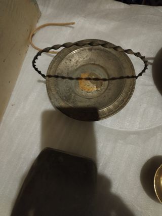 Lote cobre y latón: tetera, cazo, cuenco