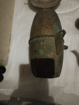 Lote cobre y latón: tetera, cazo, cuenco
