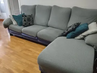 Sofá chaislongue 4 plazas azul