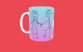 2 Tazas con dibujo de pareja y corazón