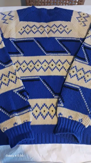 Maglione stile norvegese unisex beige/blu