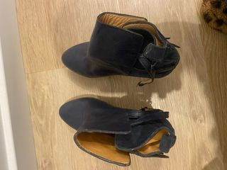 Botín Zara Tacón Plataforma Azul. piel y ante.