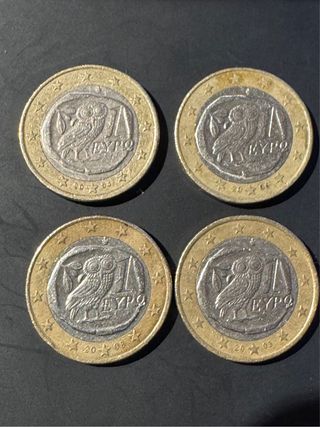 4 Monete da 1 Euro Grecia Gufo 2003,2004,2006,2008
