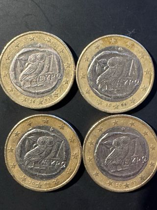 4 Monete da 1 Euro Grecia Gufo 2003,2004,2006,2008