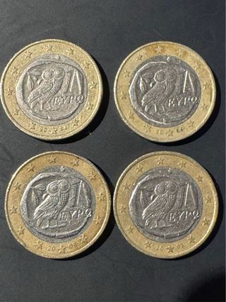 4 Monete da 1 Euro Grecia Gufo 2003,2004,2006,2008