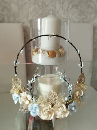 Corona de comunión flores blancas y azules